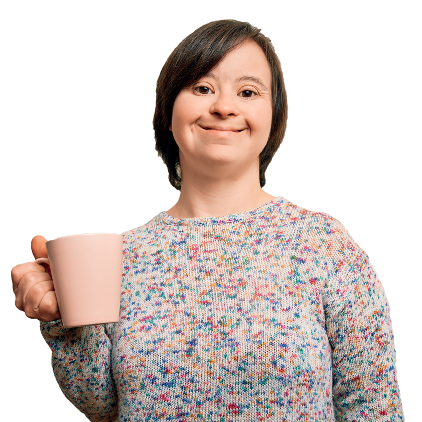 Person with disability holding a cup