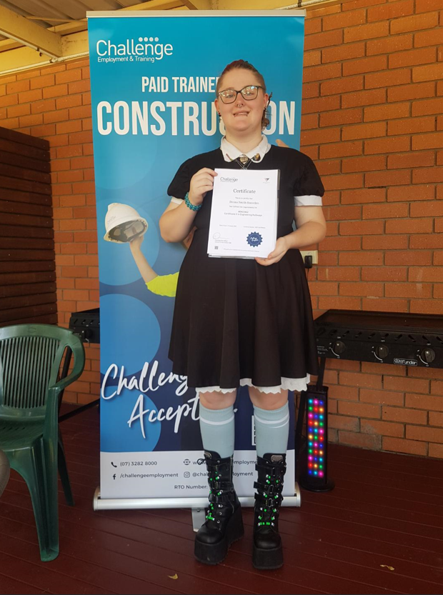 Aspire Hub client, Jayden, receives her Certificate II in Engineering Pathways