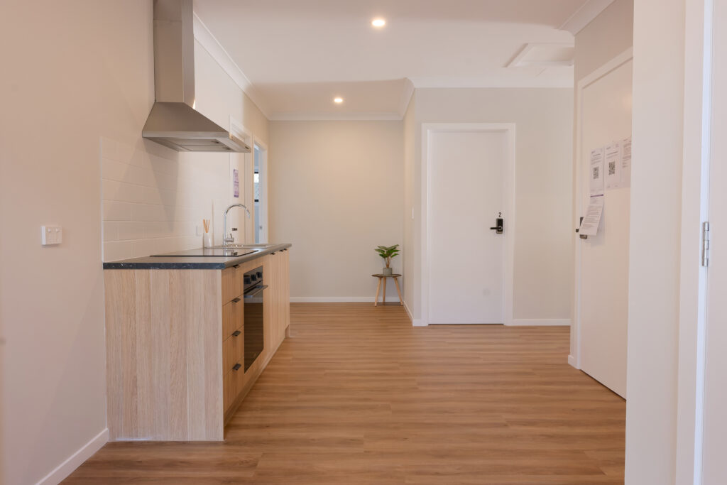 Kitchen and hallway in a unit at Mi Casa Su Casa, Silkstone